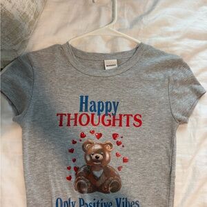 Bershka Gray Positive Vibes Teddy T-Shirt